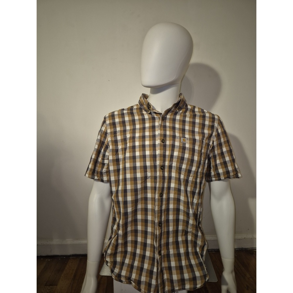 Carhartt Men Plaid Button-down Shirt Medium Loose-fit  Short-sleeve 100% Cotton
